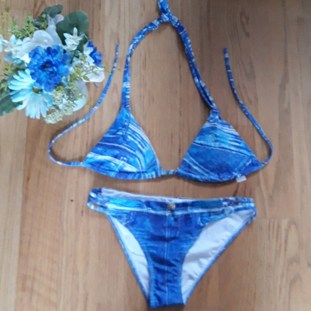 Mose 2 pieces printing denim swimsuit